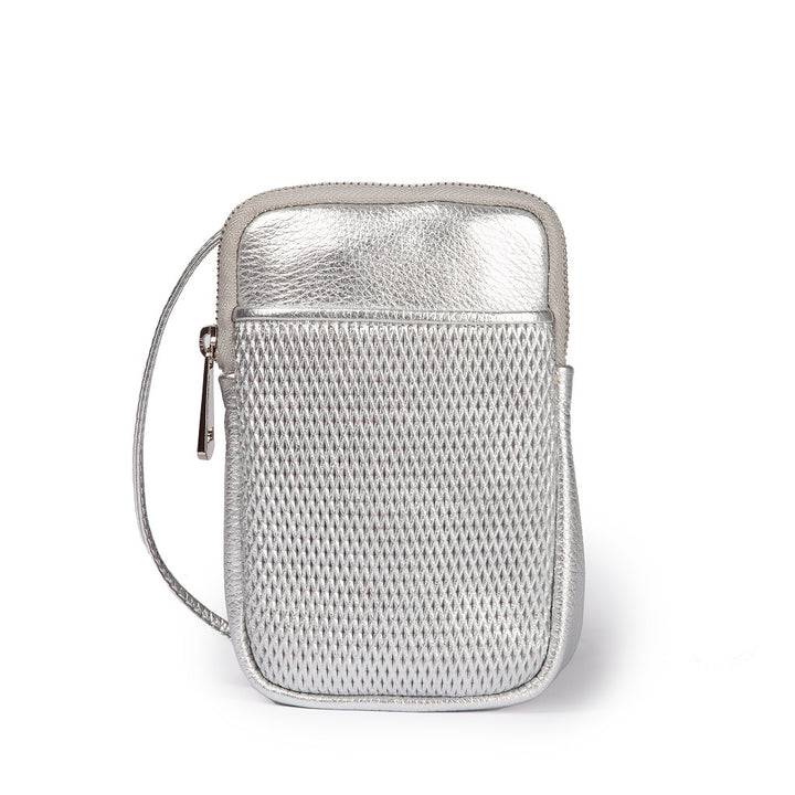 Roberta Gandolfi Yuma Phone holder in pelle di vitello con tracolla staccabile e regolabile e tasca esterna