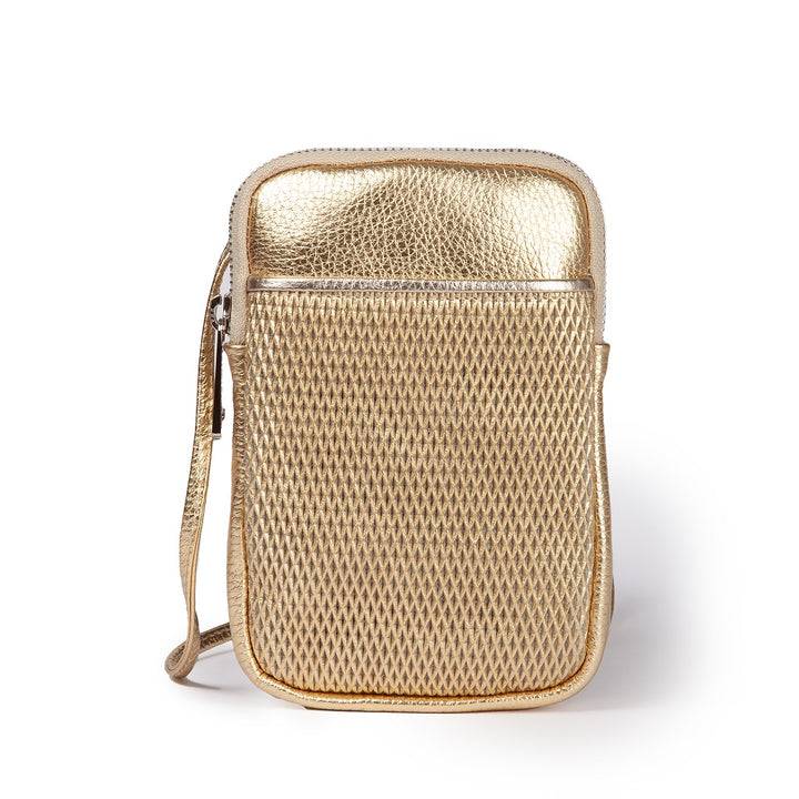 Roberta Gandolfi Yuma Phone holder in pelle di vitello con tracolla staccabile e regolabile e tasca esterna