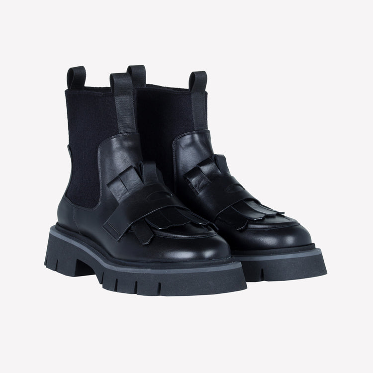 Roberto Festa ANKLE BOOT IN VITELLO CON ELASTICO IN LANA E FRANGIA IN PELLE PAULA