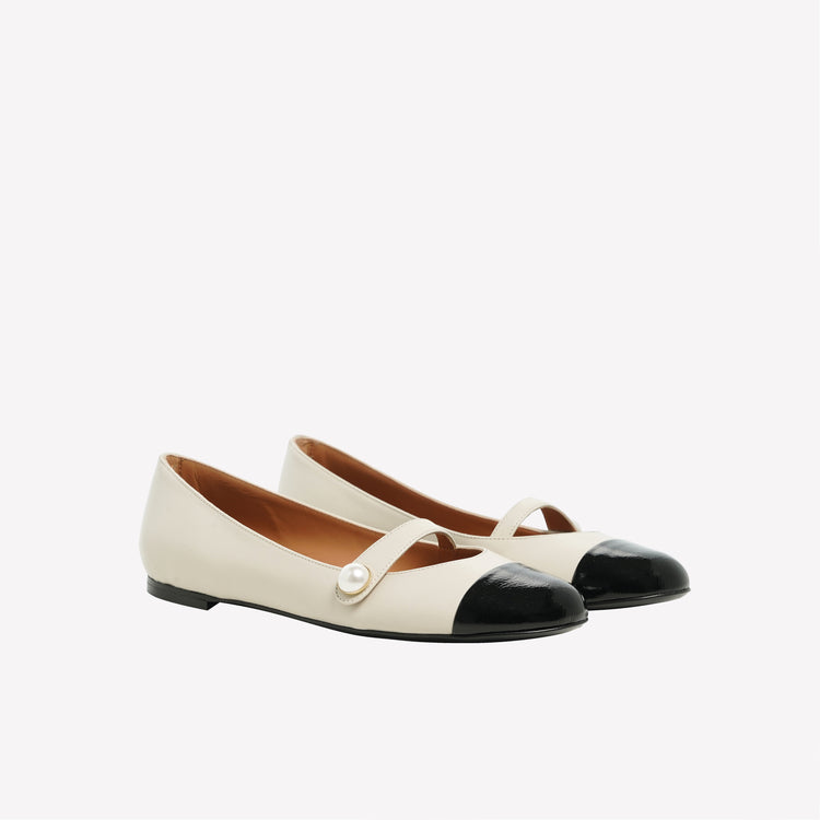 Roberto Festa BALLERINA FLAT CON CINTURINO E BOTTONE IN NAPPA BIANCA DIVY