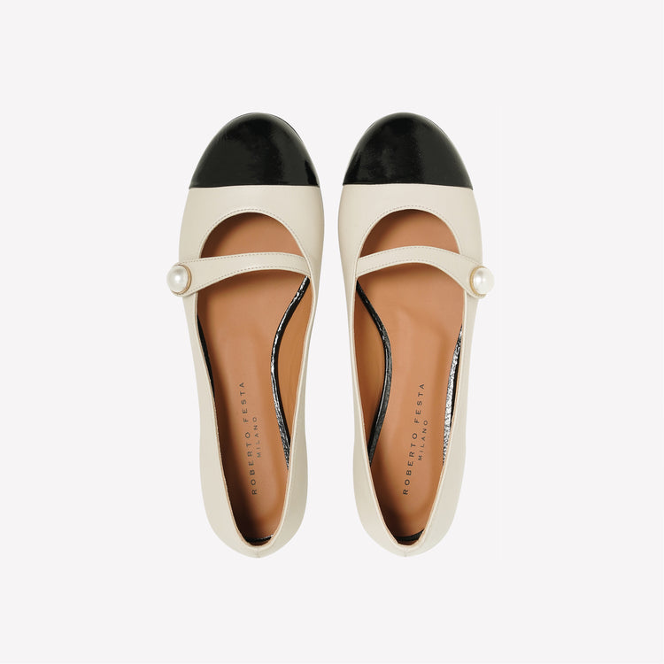 Roberto Festa BALLERINA FLAT CON CINTURINO E BOTTONE IN NAPPA BIANCA DIVY