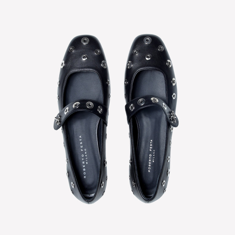 Roberto Festa BALLERINA IN NAPPA CON BORCHIE AD OCCHIELLI E CINTURINO SU COLLO DEL PIEDE ROCK