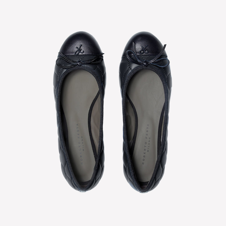 Roberto Festa BALLERINA IN NAPPA NERA CON RICAMO TRAPUNTATO E PUNTINA FLY