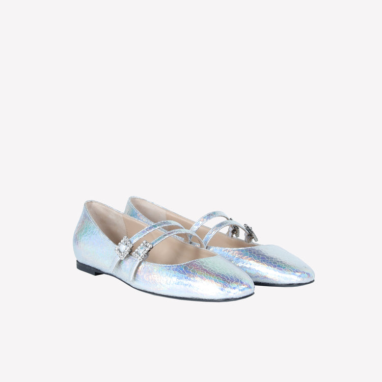 Roberto Festa BALLERINA IN PELLE LAMINATA CON DOPPIO CINTURINO E FIBBIA STRASS JULIE