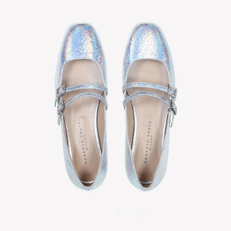 Roberto Festa BALLERINA IN PELLE LAMINATA CON DOPPIO CINTURINO E FIBBIA STRASS JULIE
