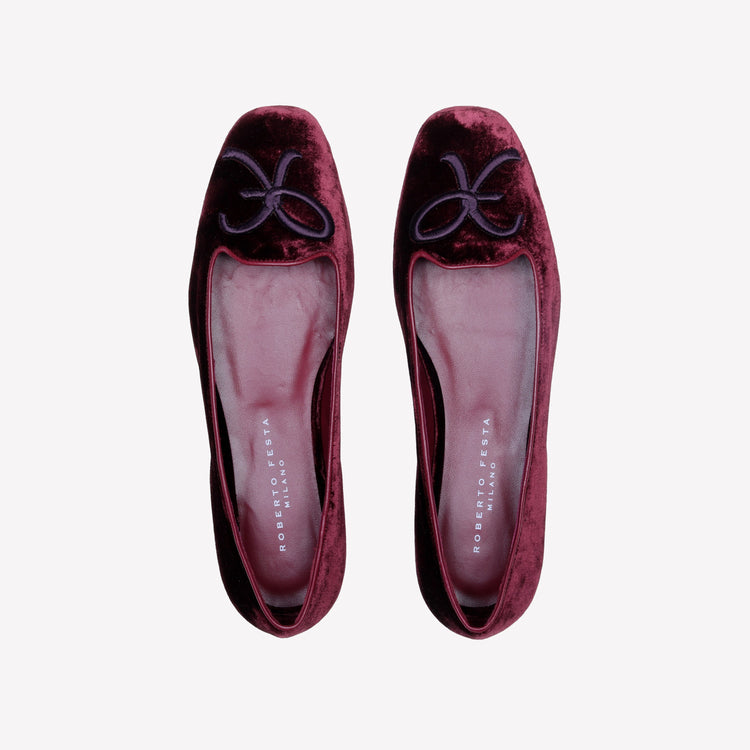 Roberto Festa BALLERINA IN VELLUTO BORDEAUX CON RICAMO RF FELIX