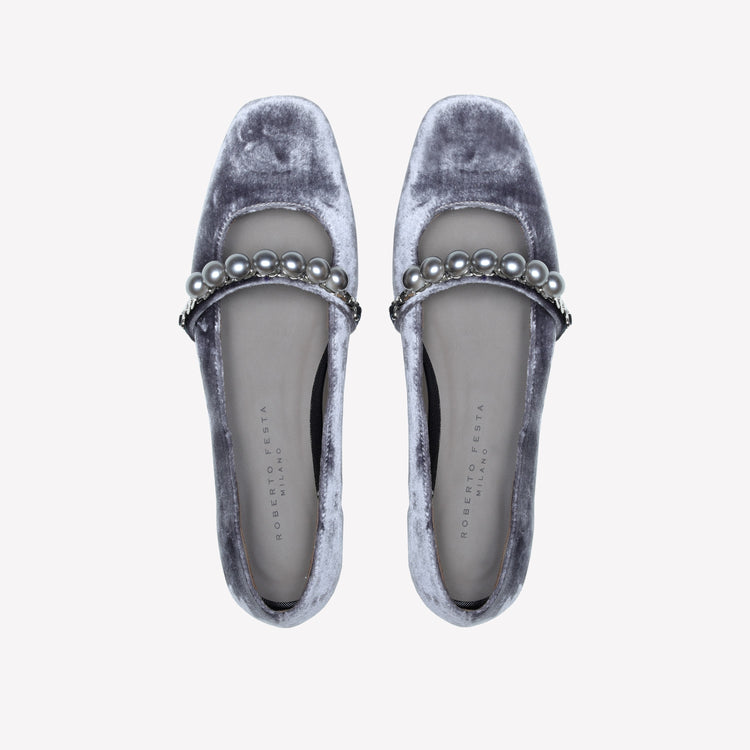 Roberto Festa BALLERINA IN VELLUTO CON CINTURINO CON PERLE LILISA