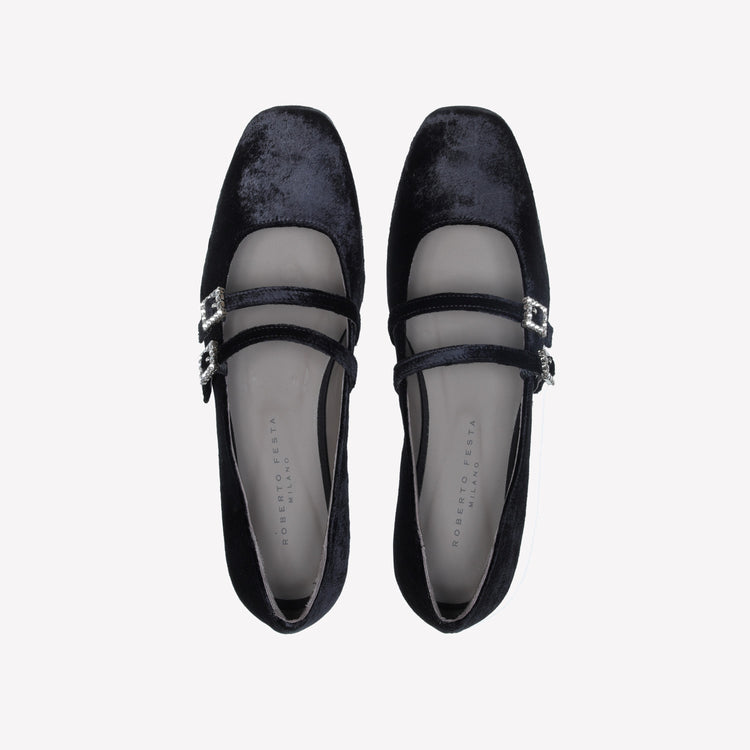 Roberto Festa BALLERINA IN VELLUTO CON DOPPIO CINTURINO E FIBBIA STRASS JULIE