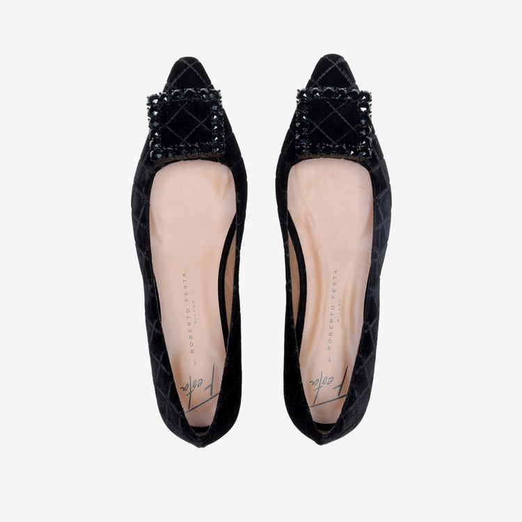 Roberto Festa BALLERINA IN VELLUTO CON STAMPA MATELASSE' CON FIBBIA QUADRA IN STRASS CRYSTAL AMAIA