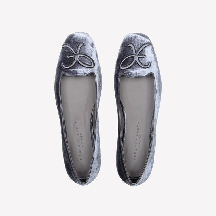 Roberto Festa BALLERINA IN VELLUTO GRIGIO CON RICAMO RF FELIX