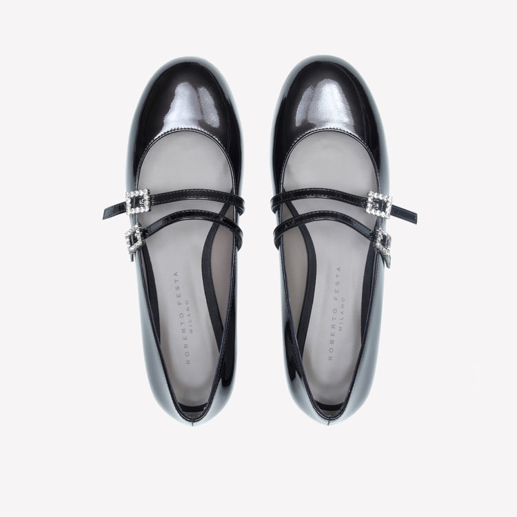 Roberto Festa BALLERINA IN VERNICE CON DOPPIO CINTURINO E FIBBIE STRASS DITS