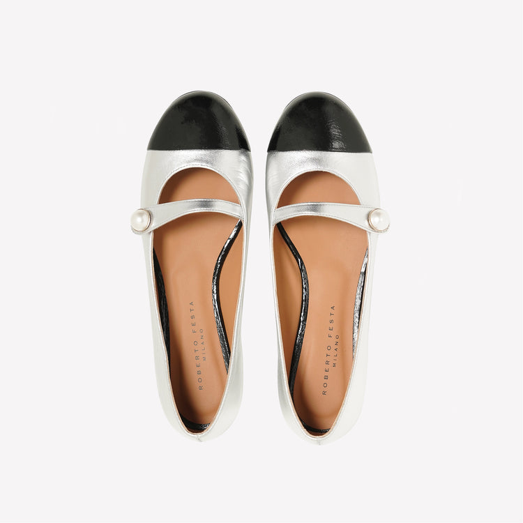Roberto Festa BALLERINA MARY JANE IN NAPPA ARGENTATA CON PUNTALE A CONTRASTO DIVY