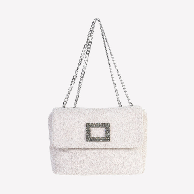 Roberto Festa BORSA A SPALLA IN BOUCLE CALCE CON ACCESSORIO STRASS TROPEA LUX