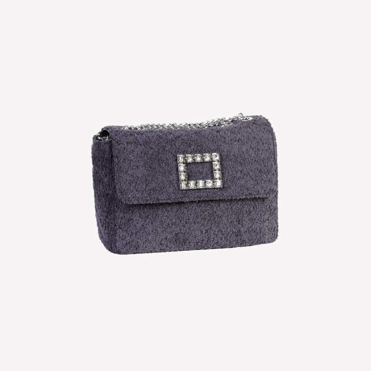 Roberto Festa BORSA A SPALLA IN BOUCLE NERO CON ACCESSORIO STRASS TROPEA LUX