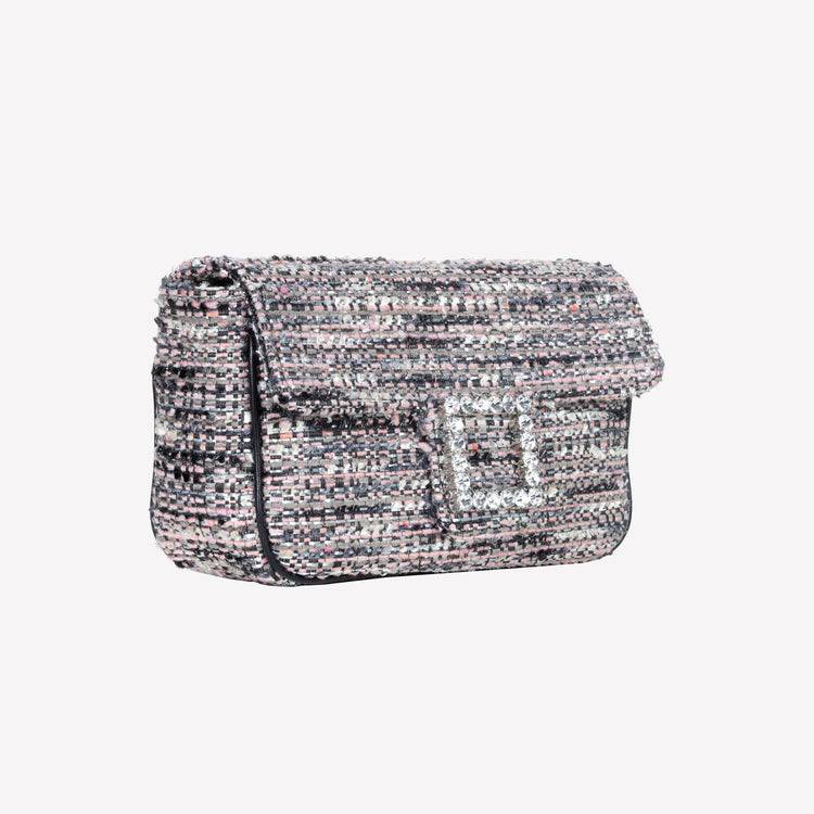 Roberto Festa BORSA A SPALLA IN TESSUTO MULTICOLOR CON ACCESSORIO FIBBIA QUADRA CON CRISTALLI LUNETTE