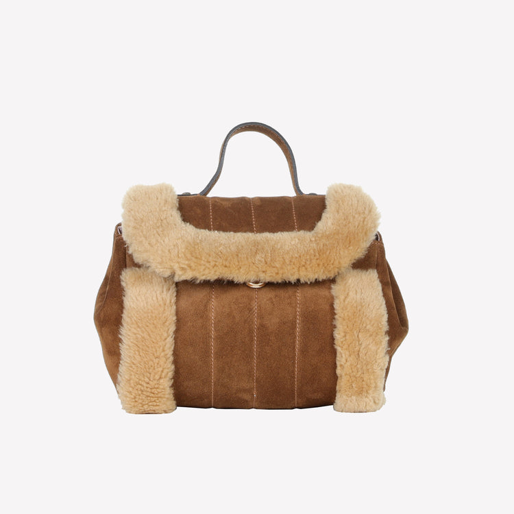 Roberto Festa BORSA CON MANICO IN PELLE SCAMOSCIATA COLOR LIGHT BRUCIATO CON RIPORTI IN MONTONE MIELE NIKA