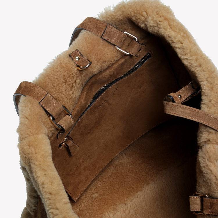 Roberto Festa BORSA SHOPPING IN CAMOSCIO LIGHT BRUCIATO CON RIPORTI IN MONTONE MIELE RAISSA