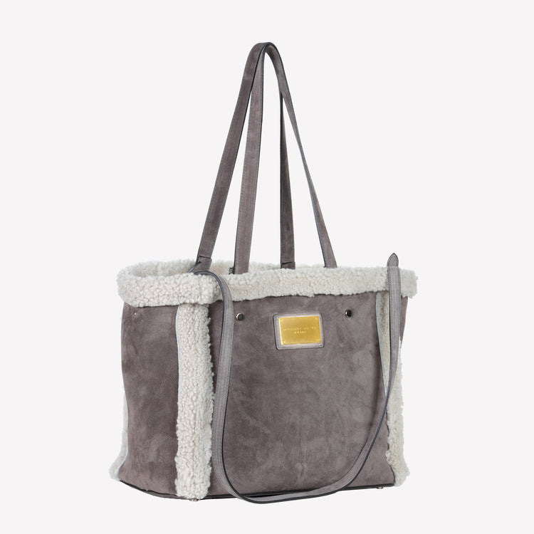 Roberto Festa BORSA SHOPPING IN CAMOSCIO LIGHT FANGO CON RIPORTI IN MONTONE TAUPE RAISSA