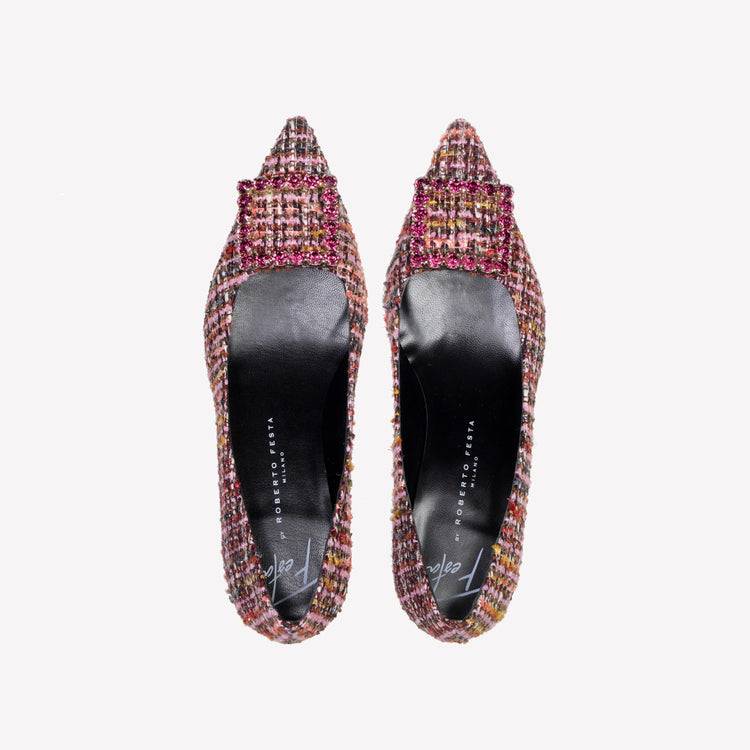 Roberto Festa DÉCOLLETÉ IN BOUCLÉ MULTICOLOR CON ACCESSORIO STRASS EVILLY