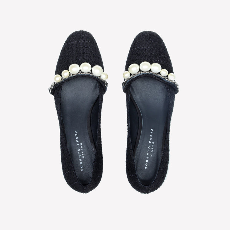 Roberto Festa DECOLLETE’ IN TWEED CON ACCESSORIO DI PERLE LIANA