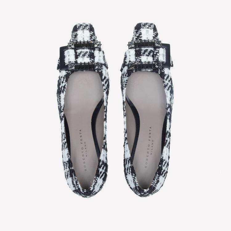 Roberto Festa DECOLLETE’ IN TWEED CON FILI LUREX E FIBBIA CON CRISTALLI BAGUETTE ONLY