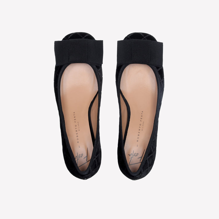 Roberto Festa DECOLLETE’ IN VELLUTO CON STAMPA MATELASSE’ E FIOCCO IN GROS GRAIN ERY