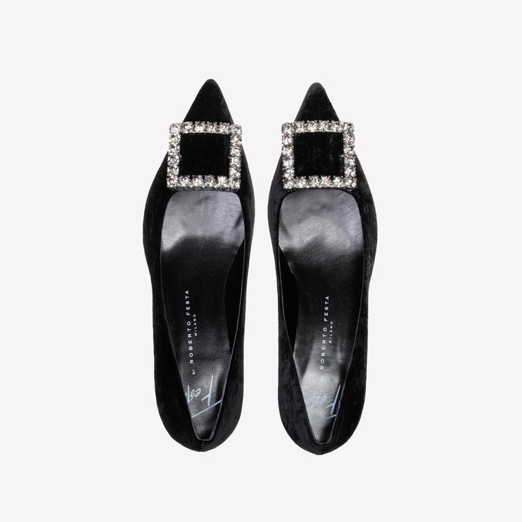 Roberto Festa DÉCOLLETÉ IN VELLUTO NERO CON ACCESSORIO STRASS EVILLY