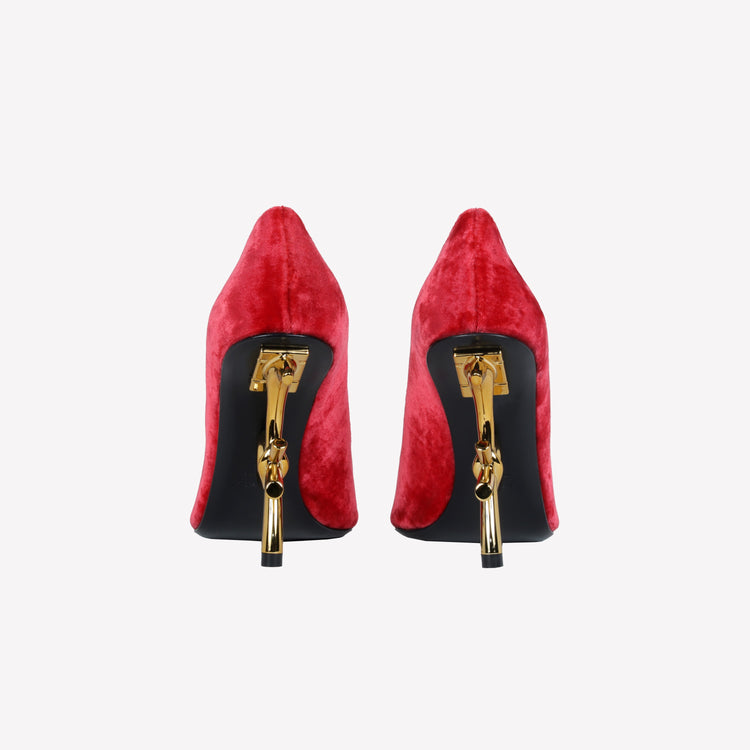 Roberto Festa DECOLLETE’ IN VELLUTO ROSSO CON TACCO SCULTURA LOGO DEAR