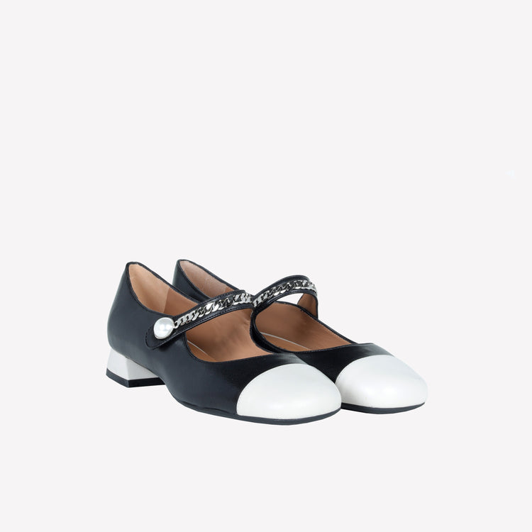 Roberto Festa DECOLLETE’ MARY JANE IN PELLE DI AGNELLO NERA CON PUNTINA CREAM SELENE