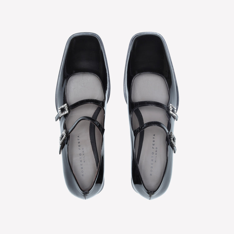 Roberto Festa DECOLLETE’ MARY JANE IN VERNICE CON DOPPIO CINTURINO E FIBBIE STRASS BOCA