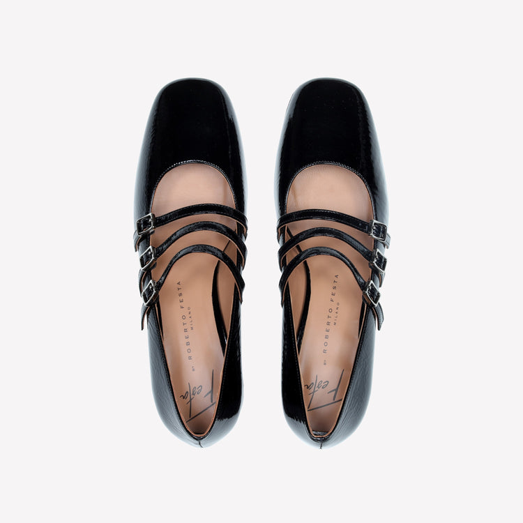 Roberto Festa DECOLLETE’ MARY JANE IN VERNICE NERA CON CINTURINI CIRCE