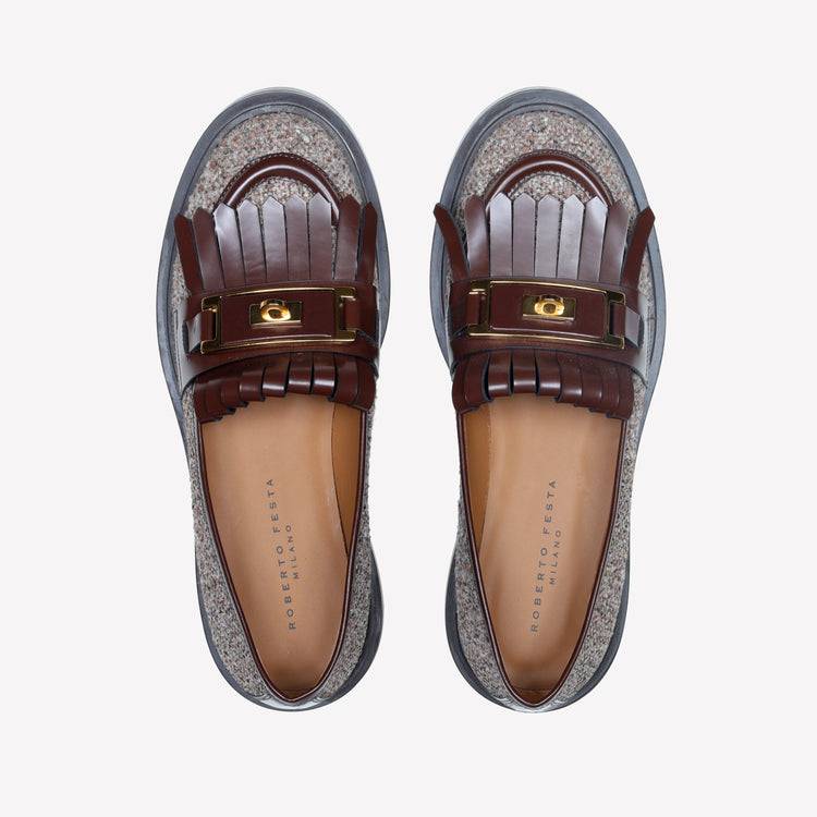 Roberto Festa MOCASSINO IN LANA CON FRANGIA IN PELLE E ACCESSORIO IN OTTONE RAFS