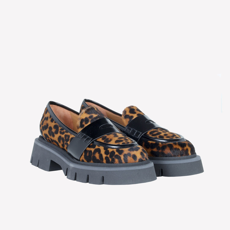 Roberto Festa MOCASSINO IN PELLE DI VITELLO CON STAMPA LEOPARDATA ALIAH