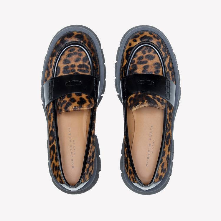 Roberto Festa MOCASSINO IN PELLE DI VITELLO CON STAMPA LEOPARDATA ALIAH