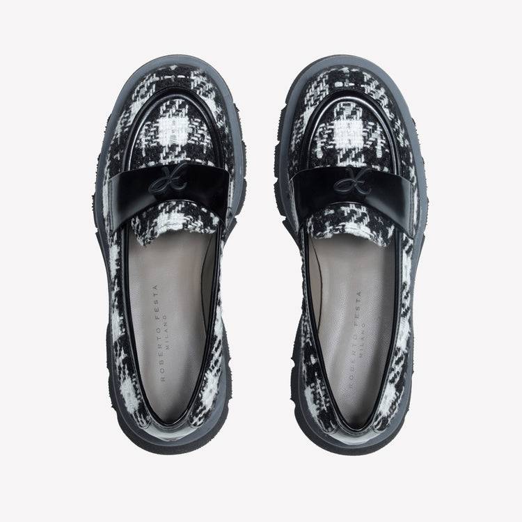 Roberto Festa MOCASSINO IN TWEED CON ACCESSORIO GOMMATO LOGO OFRA