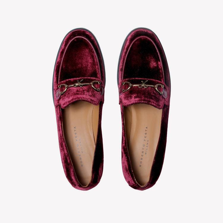 Roberto Festa MOCASSINO IN VELLUTO BORDEAUX CON ACCESSORIO MORSETTO ORO AXEL