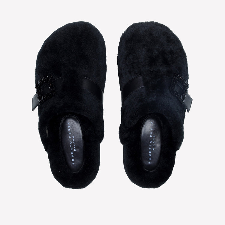 Roberto Festa MULES IN MONTONE NERO CON FIBBIA CRISTALLI MARCUS