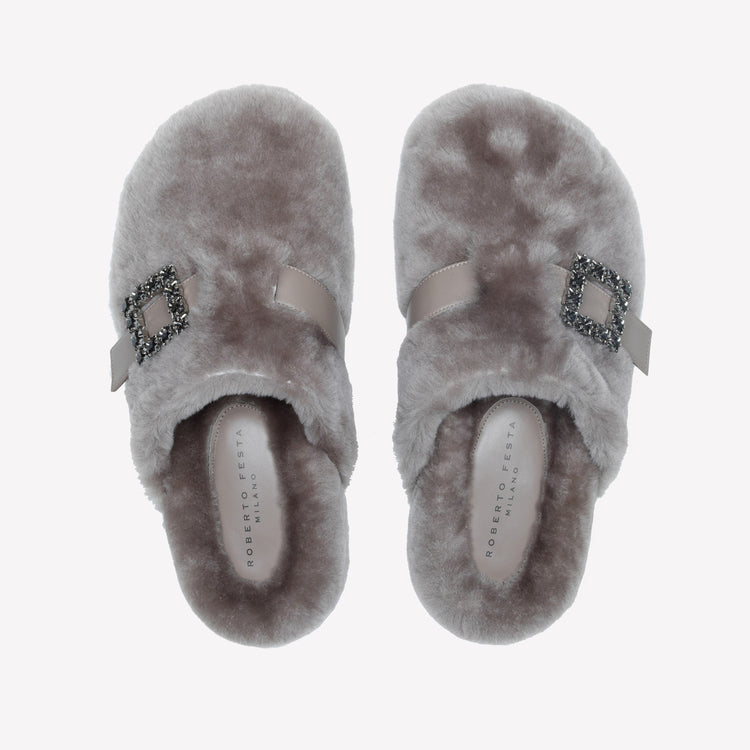 Roberto Festa MULES IN MONTONE NUTRIA CON FIBBIA CRISTALLI MARCUS