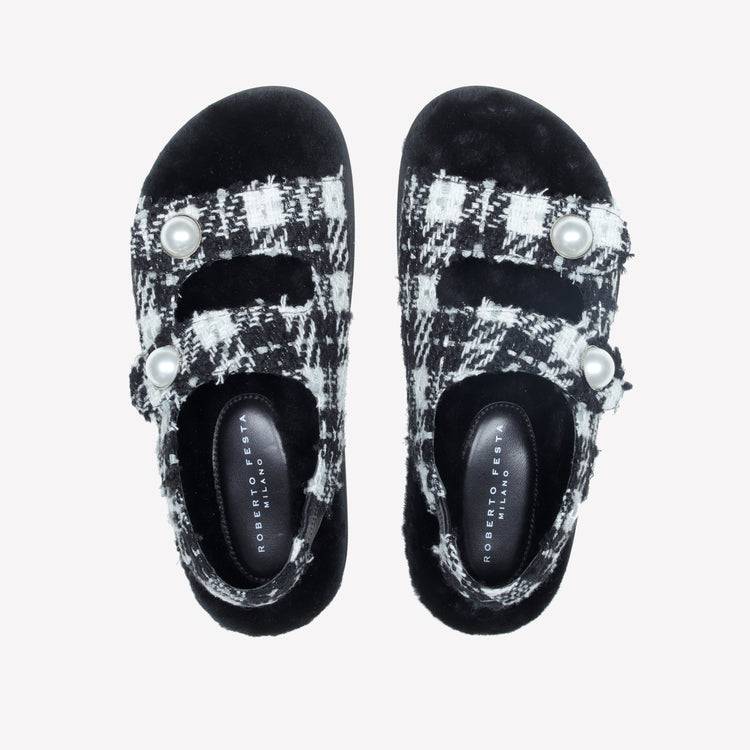 Roberto Festa SANDALO IN TWEED CON ACCESSORIO PERLA COLLIN