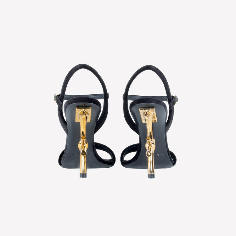 Roberto Festa SANDALO IN VELLUTO NERO CON TACCO SCULTURA LOGO META