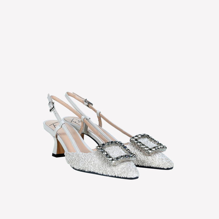 Roberto Festa Slingback In Boucle Cream E Accessorio Strass Stefy