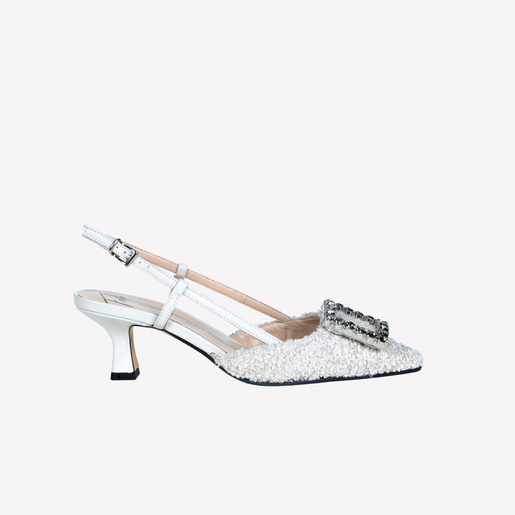 Roberto Festa slingback in boucle cream e accessorio strass stefy Roberto Festa slingback in boucle cream e accessorio strass stefy