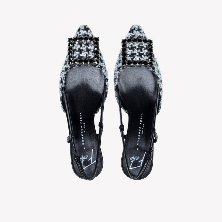 Roberto Festa Slingback In Poule Nero E Accessorio Strass Stefy
