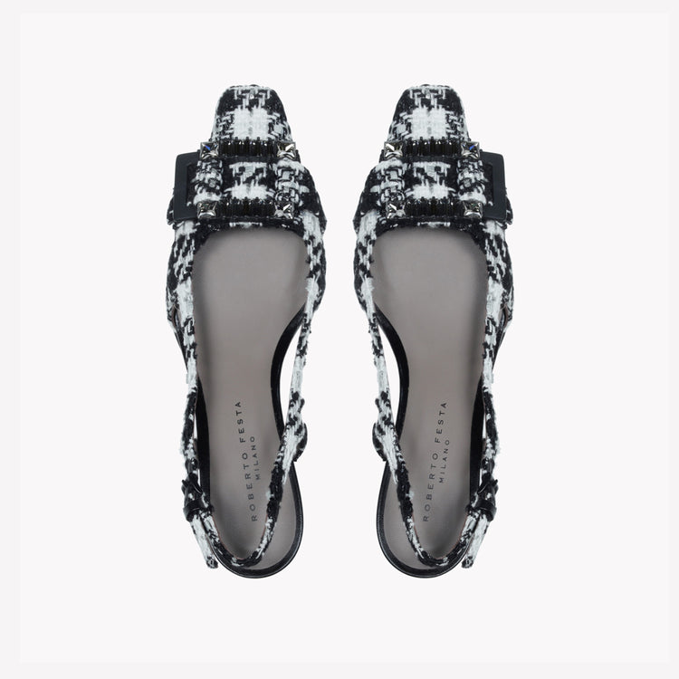 Roberto Festa SLINGBACK IN TWEED CON FIBBIA CRISTALLI BAGUETTE ATENA