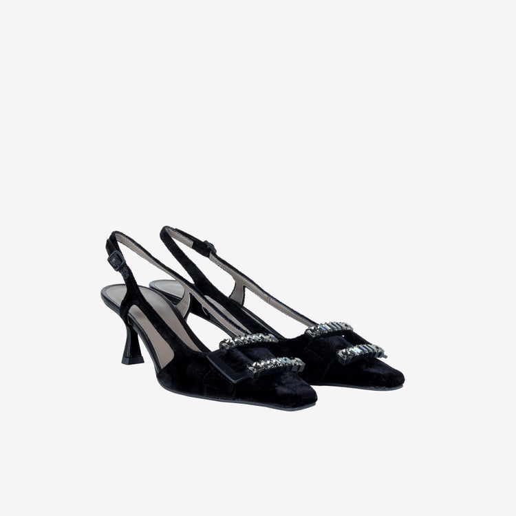 Roberto Festa SLINGBACK IN VELLUTO CON FIBBIA CRISTALLI BAGUETTE ATENA