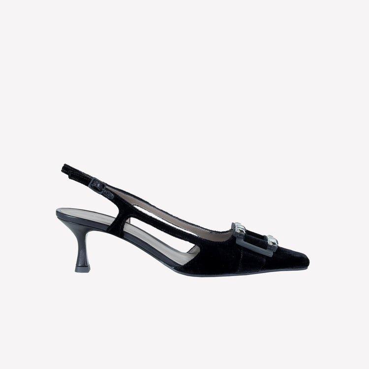 Roberto Festa SLINGBACK IN VELLUTO CON FIBBIA CRISTALLI BAGUETTE ATENA