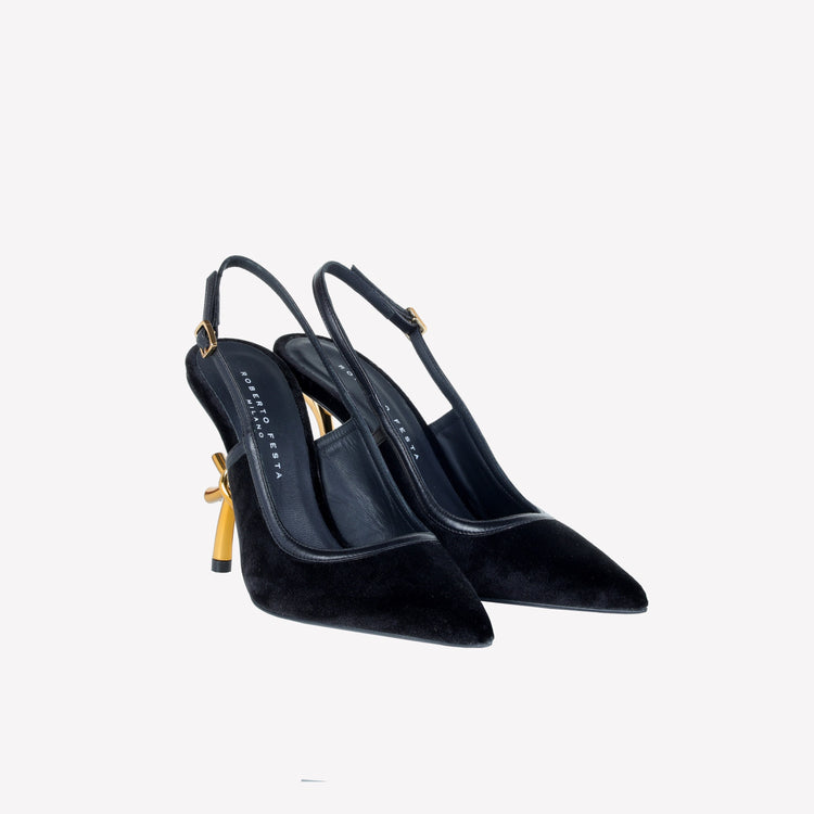 Roberto Festa SLINGBACK IN VELLUTO CON TACCO SCULTURA LOGO SANDY