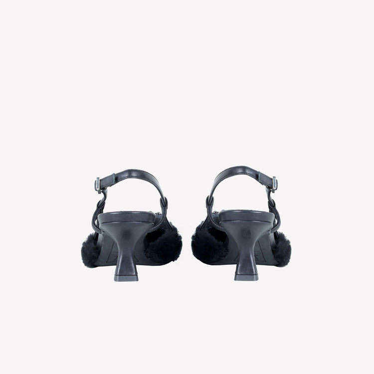 Roberto Festa SLINGBACK IN VISONE NERO CON FIBBIA QUADRA CON CRISTALLI STEFI