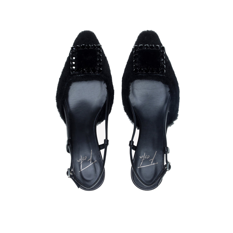 Roberto Festa SLINGBACK IN VISONE NERO CON FIBBIA QUADRA CON CRISTALLI STEFI