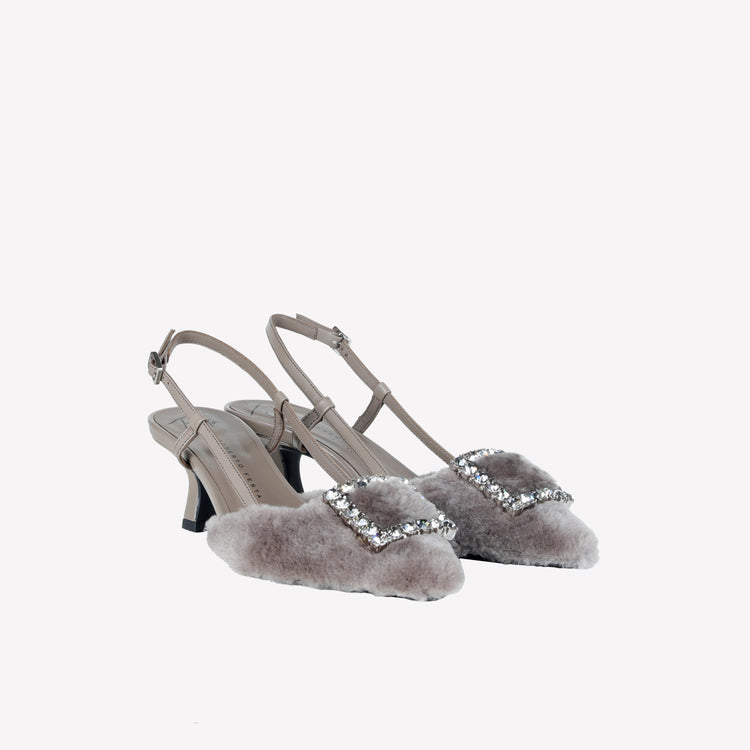 Roberto Festa SLINGBACK IN VISONE NUTRIA CON FIBBIA QUADRA CON CRISTALLI STEFI